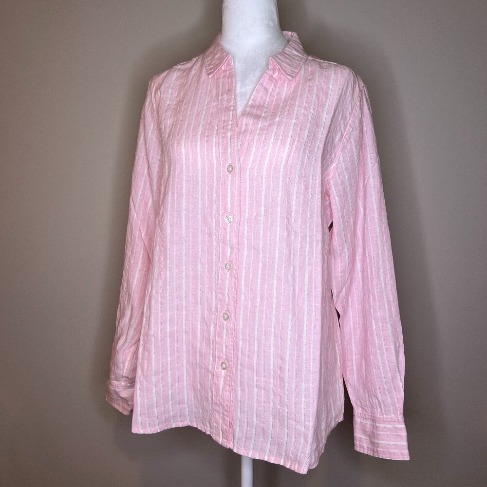 Tommy Bahama Pink Cabana Stripe Linen Top
